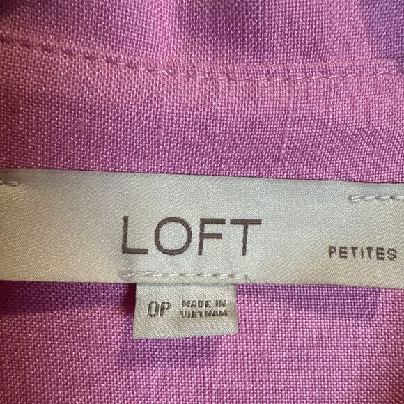 Loft Dress Pink Long Sleeve Belted Shirt Dress Linen Blend Women's Size 0 Petite - Picture 10 of 16